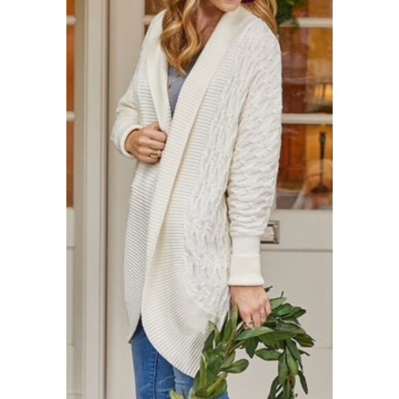 Matilda Jane Cream Cable Knit Heavy Silent Night Boho Cardigan Women Medium - Picture 3 of 8